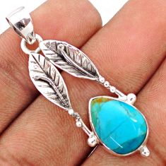 5.63cts blue arizona mohave turquoise 925 silver deltoid leaf pendant t79973