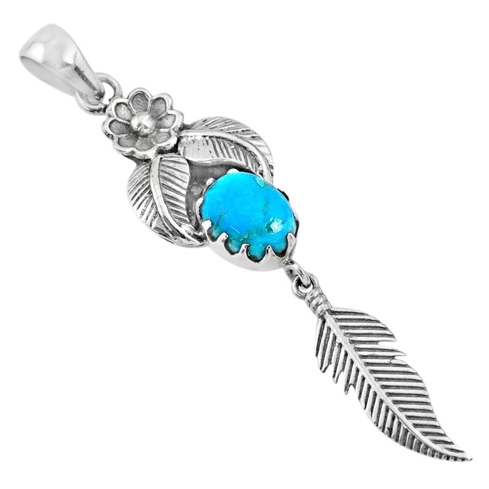 4.02cts blue arizona mohave turquoise 925 silver dreamcatcher pendant r67553