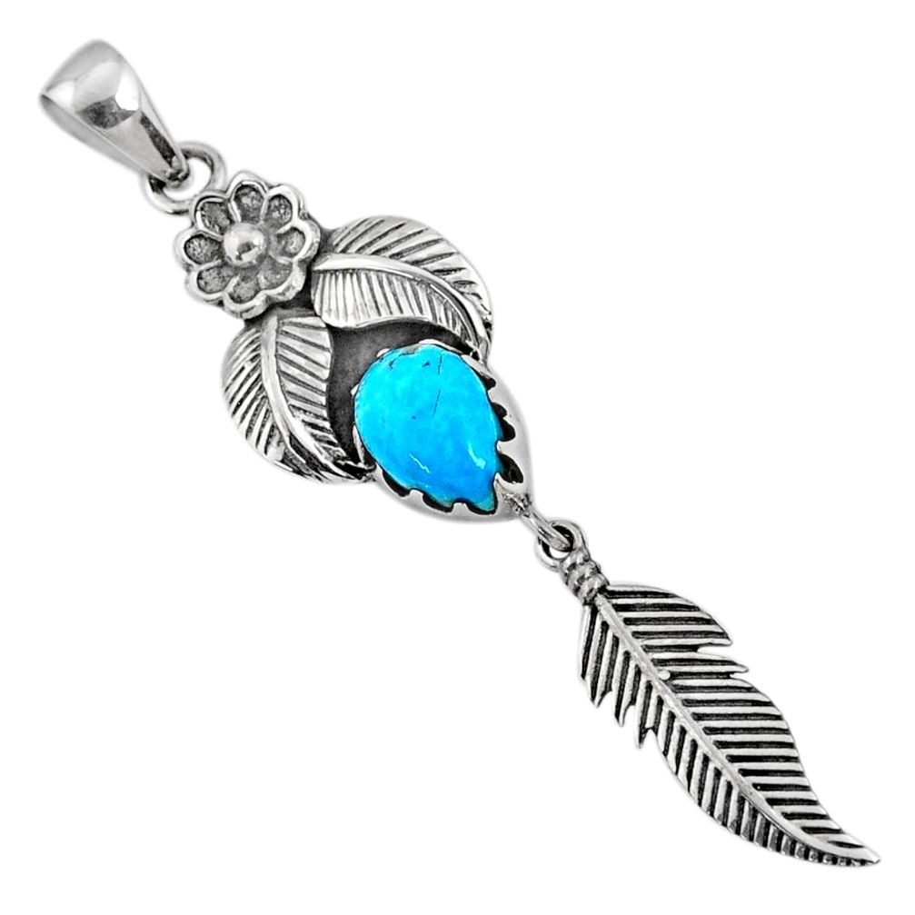 2.69cts blue arizona mohave turquoise 925 silver dreamcatcher pendant r67555