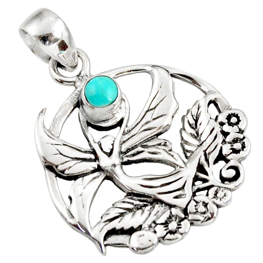 0.55cts blue arizona mohave turquoise 925 silver guardian angel pendant d39452
