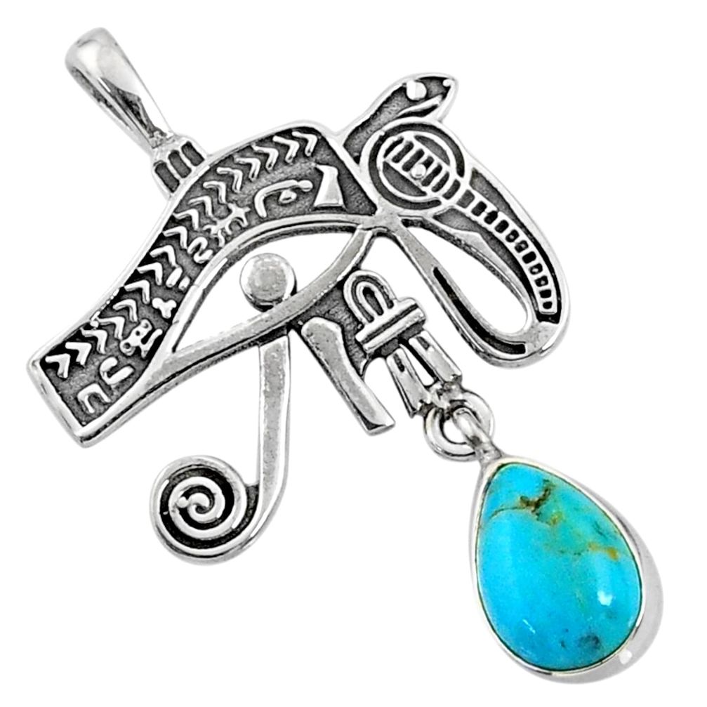 2.78cts blue arizona mohave turquoise 925 silver horse eye pendant r67566