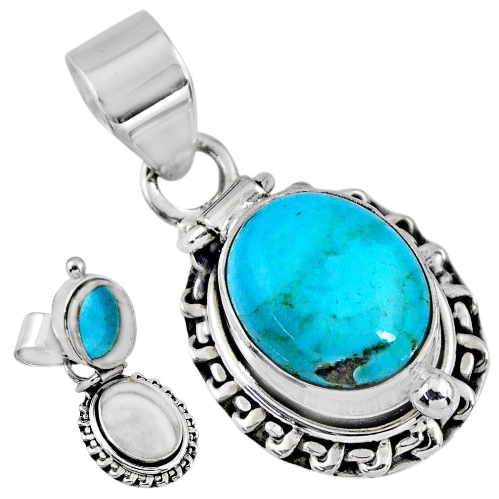 5.21cts blue arizona mohave turquoise 925 silver poison box pendant r55641