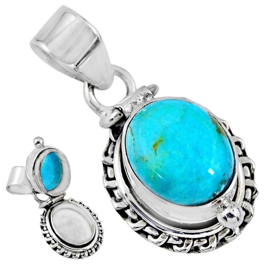 5.41cts blue arizona mohave turquoise 925 silver poison box pendant r55644