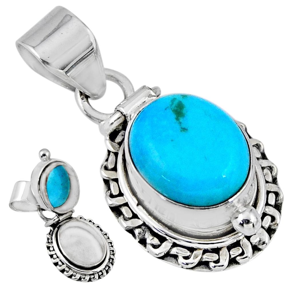 5.20cts blue arizona mohave turquoise 925 silver poison box pendant r55645