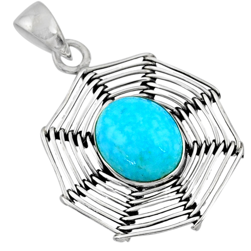 5.12cts blue arizona mohave turquoise 925 silver spider web pendant r67541