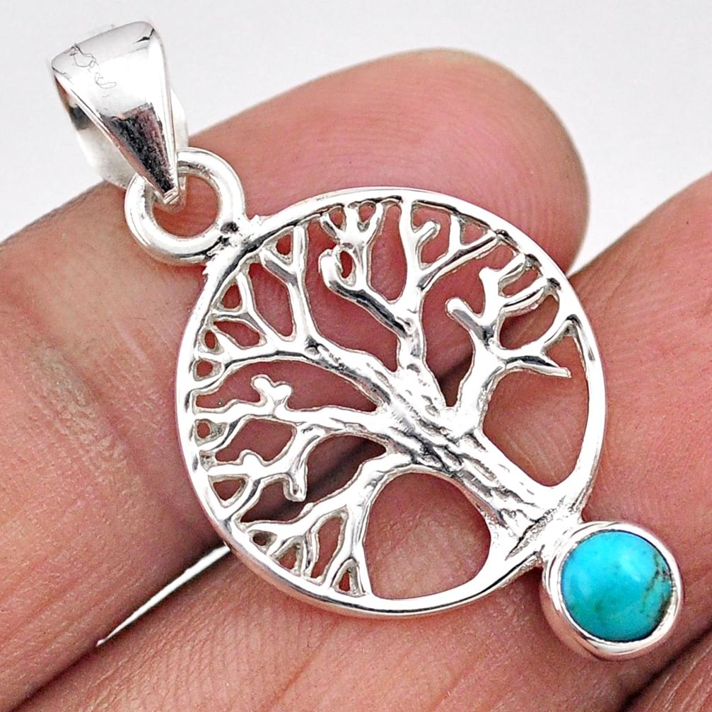 0.94cts blue arizona mohave turquoise 925 silver tree of life pendant t88369