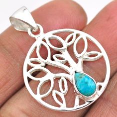 1.81cts blue arizona mohave turquoise 925 silver tree of life pendant t88501