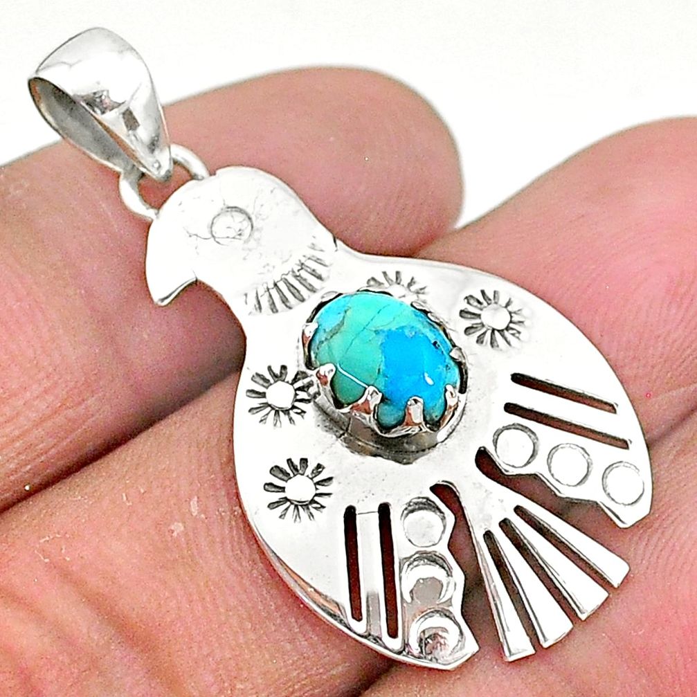 2.12cts blue arizona mohave turquoise 925 sterling silver bird pendant t6401