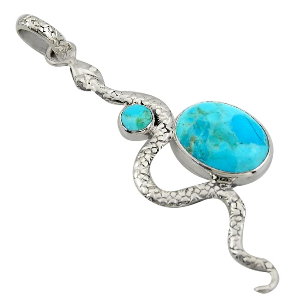 10.81cts blue arizona mohave turquoise 925 sterling silver snake pendant d47272