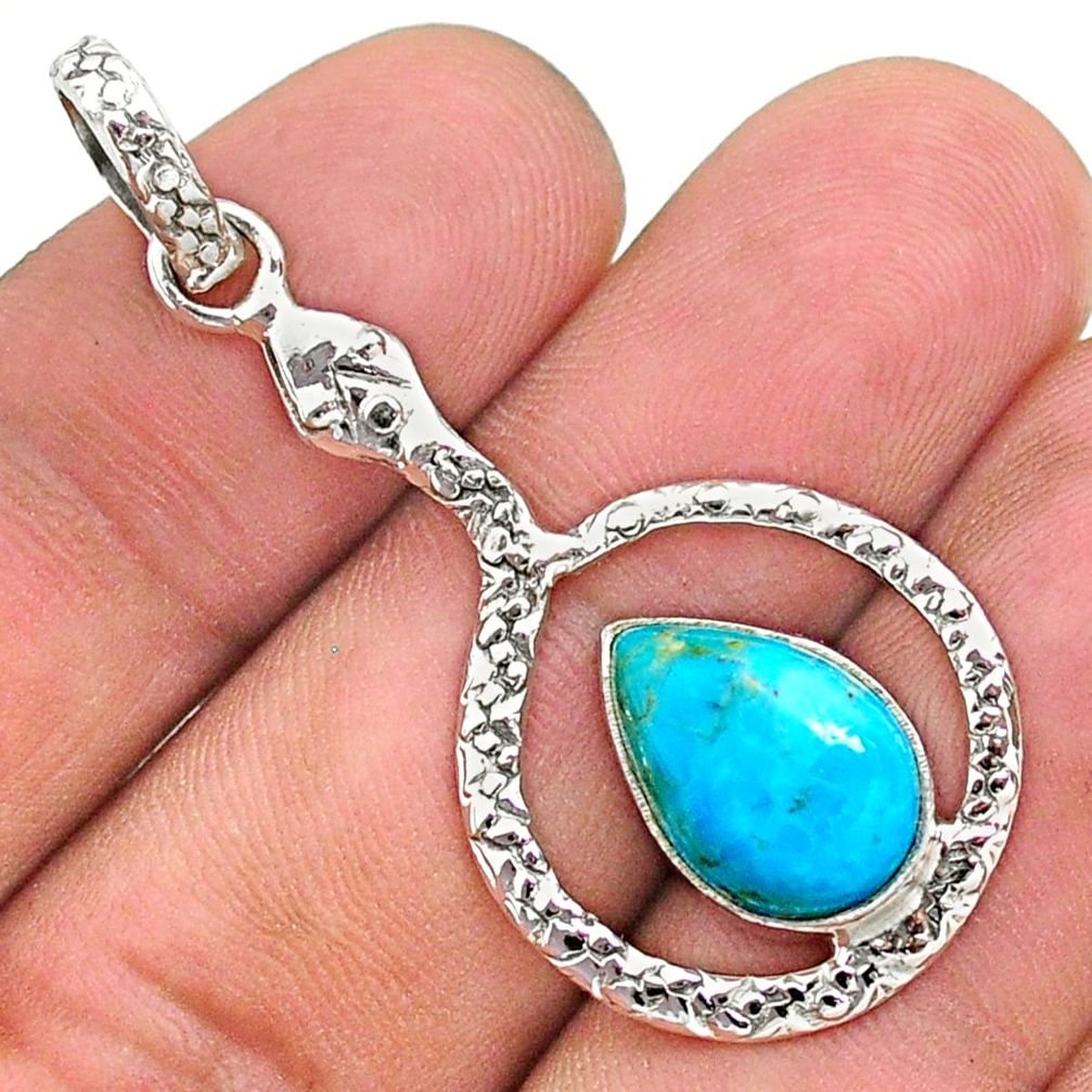 4.88cts blue arizona mohave turquoise 925 sterling silver snake pendant t35582