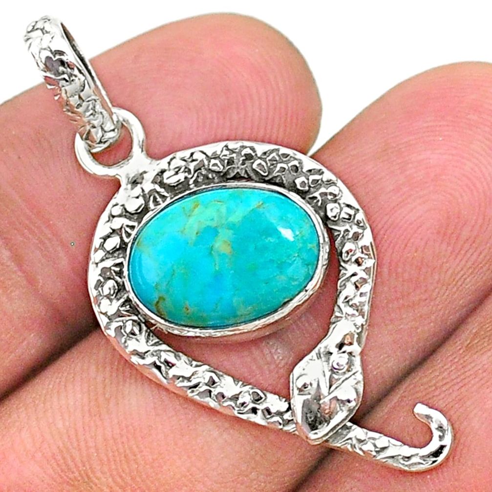 4.82cts blue arizona mohave turquoise 925 sterling silver snake pendant t35602