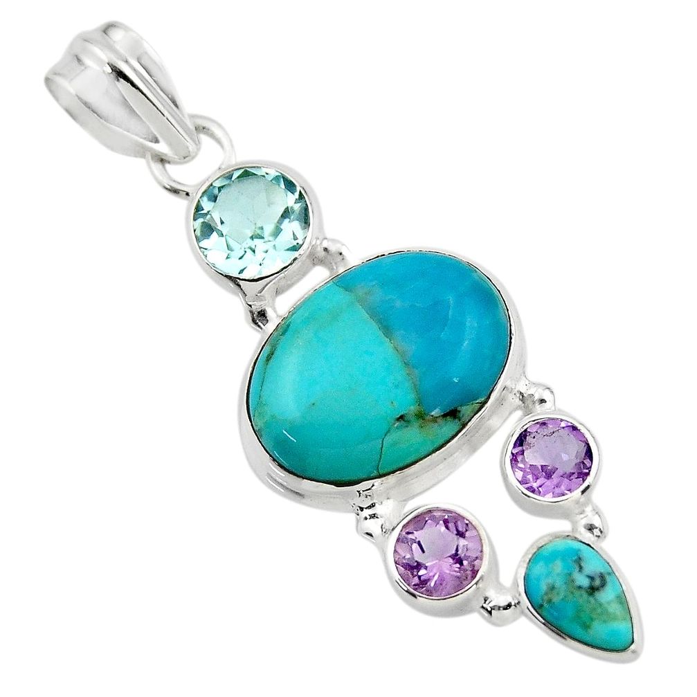 14.17cts blue arizona mohave turquoise amethyst 925 silver pendant r44081
