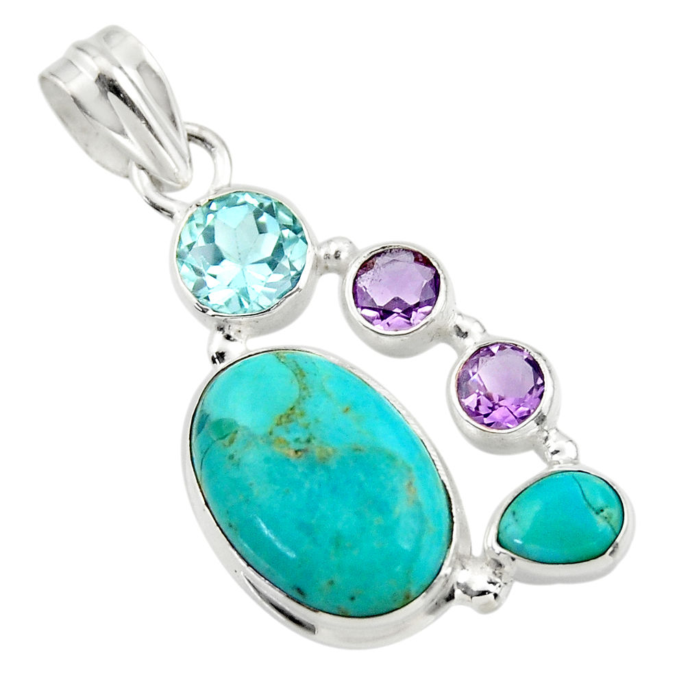 14.42cts blue arizona mohave turquoise amethyst 925 silver pendant r44099