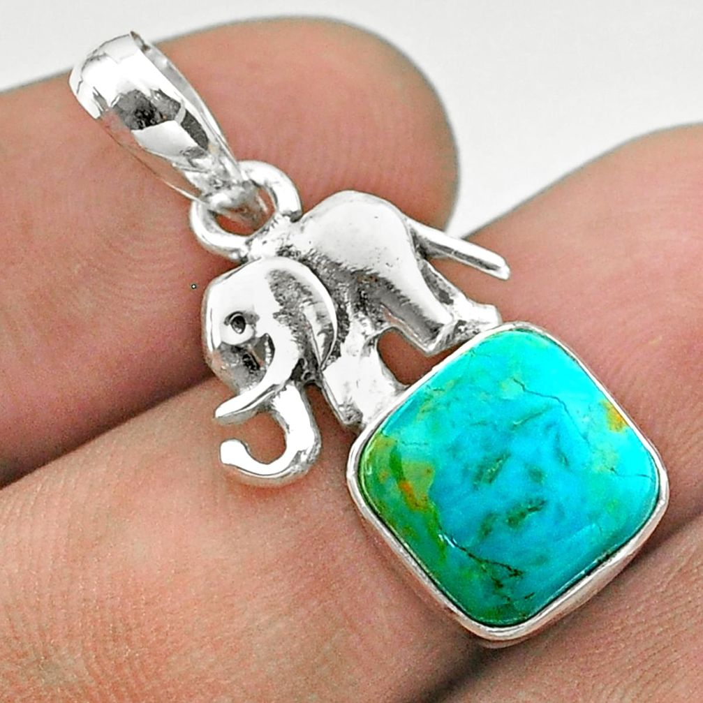 5.52cts blue arizona mohave turquoise cushion 925 silver elephant pendant t51332