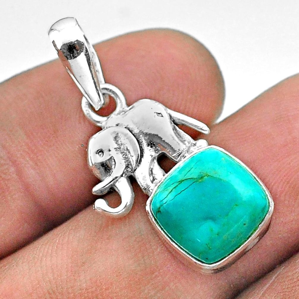 5.50cts blue arizona mohave turquoise cushion 925 silver elephant pendant t51338