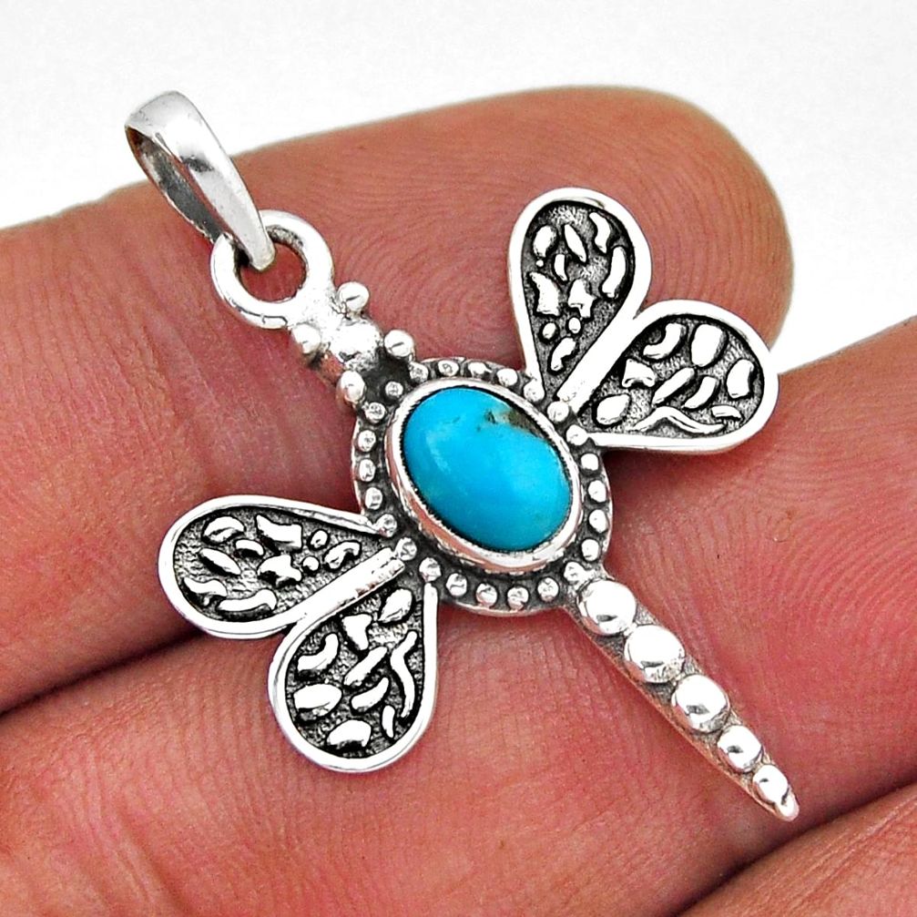 1.46cts blue arizona mohave turquoise oval 925 silver dragonfly pendant n45189