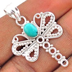 1.47cts blue arizona mohave turquoise oval 925 silver dragonfly pendant t84839