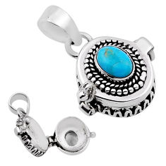 1.58cts blue arizona mohave turquoise oval 925 silver poison box pendant n31929