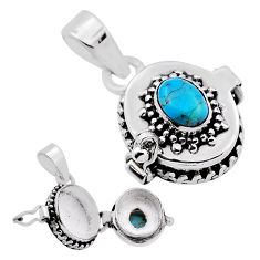 1.97cts blue arizona mohave turquoise oval 925 silver poison box pendant n31980