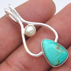 4.50cts blue arizona mohave turquoise pearl 925 sterling silver pendant u61786