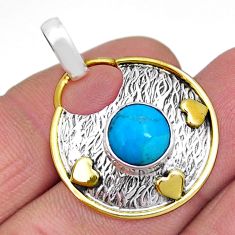 4.93cts blue arizona mohave turquoise round 925 silver gold heart pendant y7201