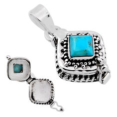 1.13cts blue arizona mohave turquoise square silver poison box pendant n31922