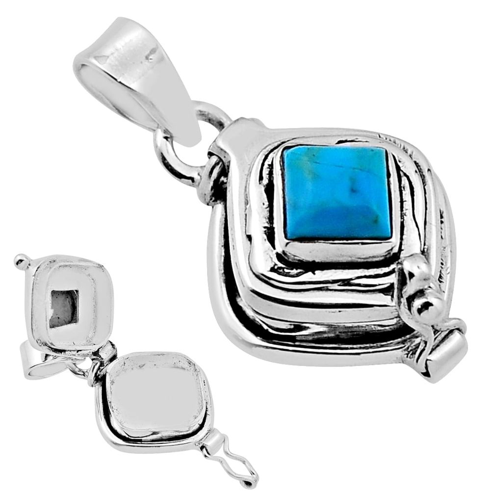 2.33cts blue arizona mohave turquoise square silver poison box pendant n31955