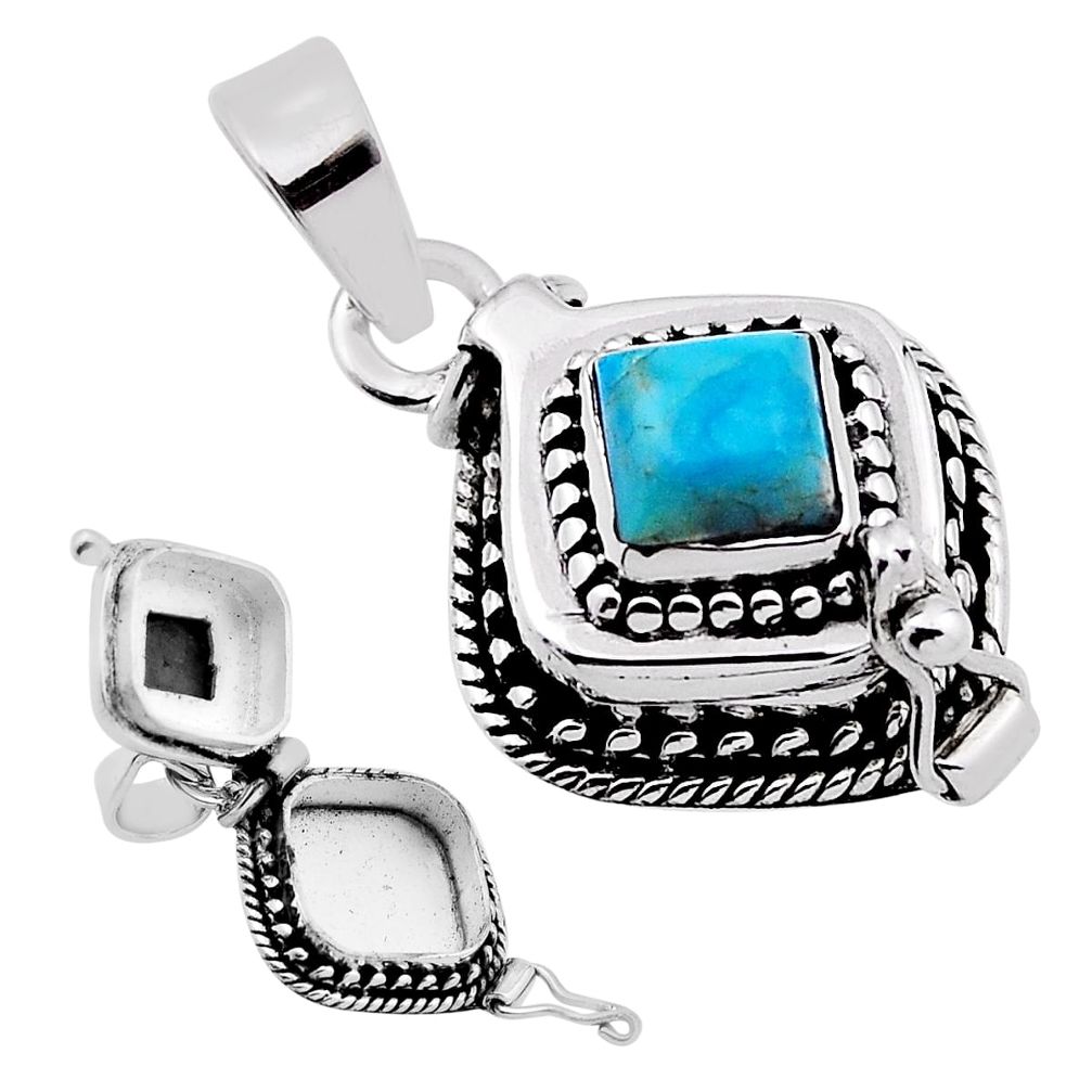 1.09cts blue arizona mohave turquoise square silver poison box pendant n31961
