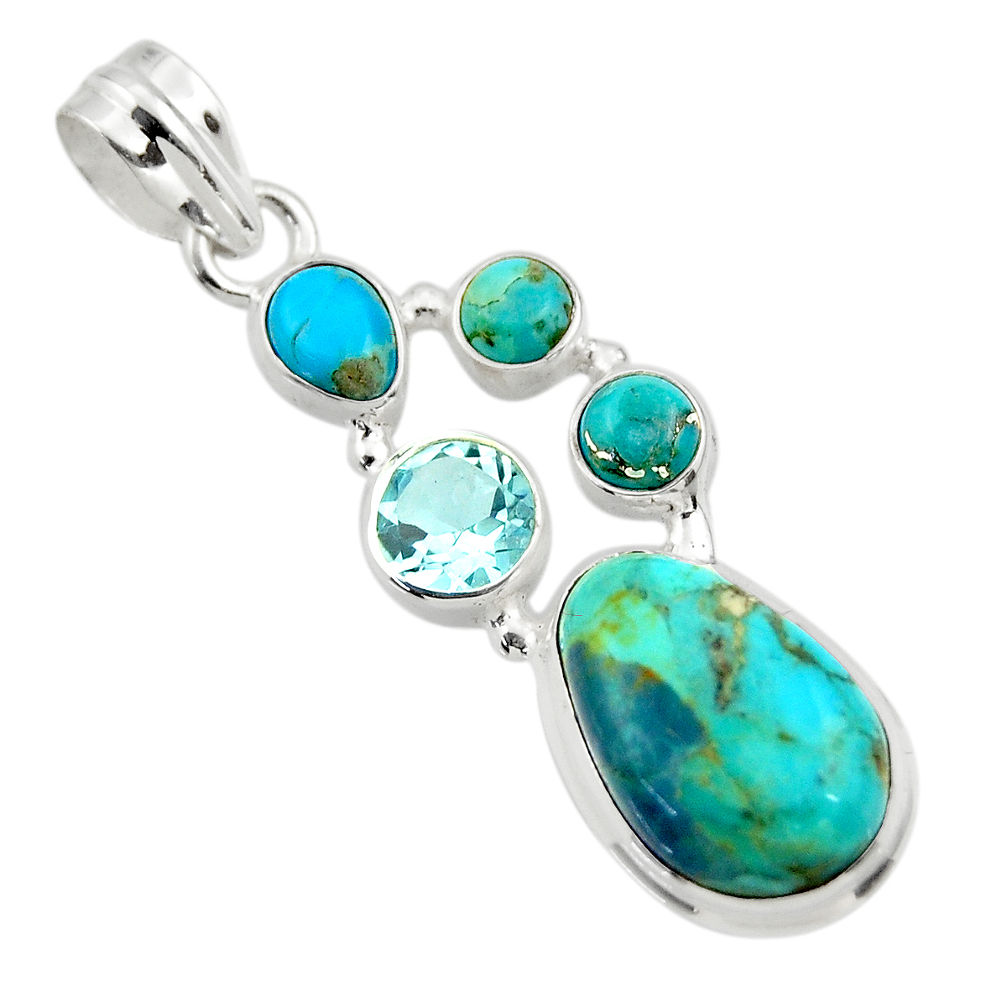 14.28cts blue arizona mohave turquoise topaz 925 sterling silver pendant r44082