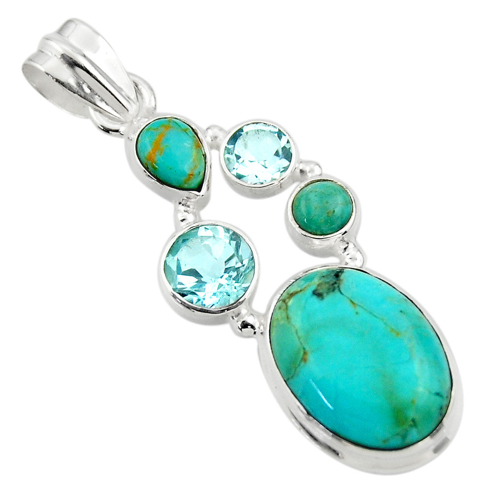 14.44cts blue arizona mohave turquoise topaz 925 sterling silver pendant r44088