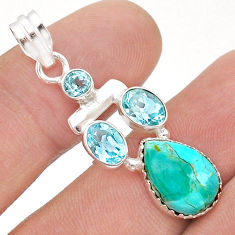 7.24cts blue arizona mohave turquoise topaz 925 sterling silver pendant u60968