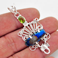 9.98cts blue aura quartz (arkansas) peridot 925 silver scorpion pendant y86719