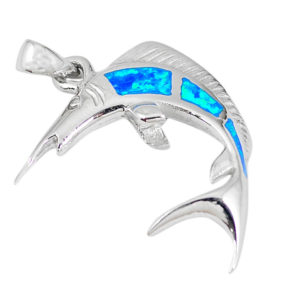 LAB Blue australian opal (lab) 925 silver dolphin pendant jewelry c15708