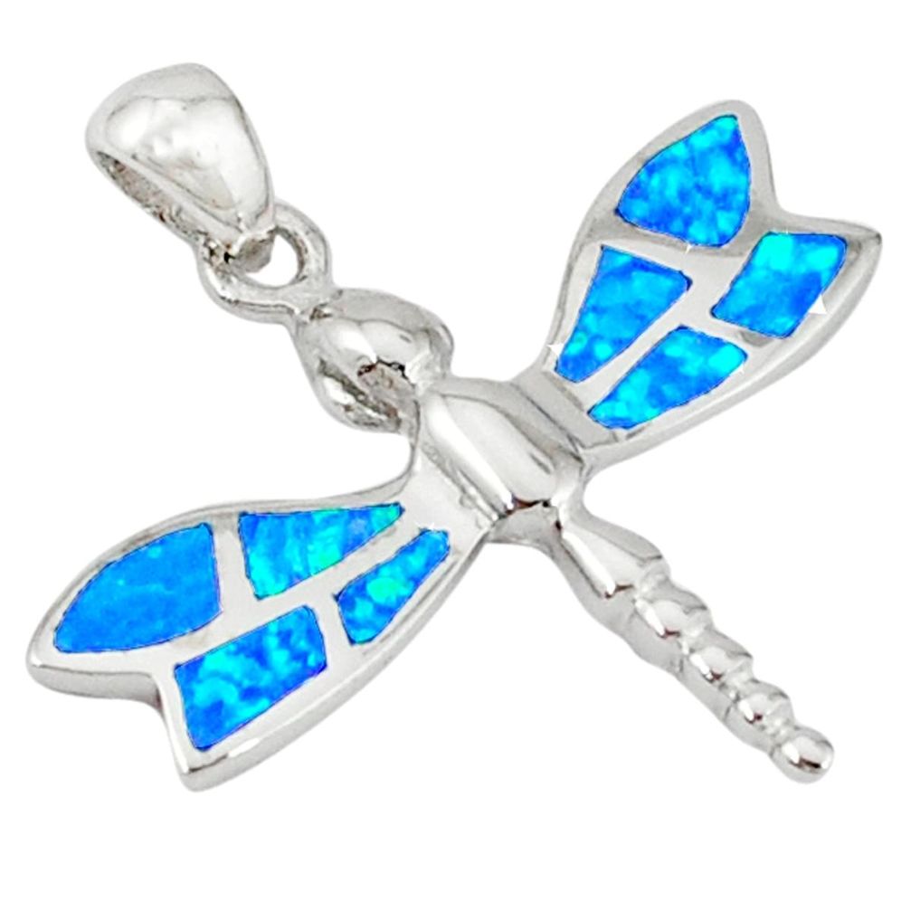 Blue australian opal (lab) 925 silver dragonfly pendant jewelry c15698