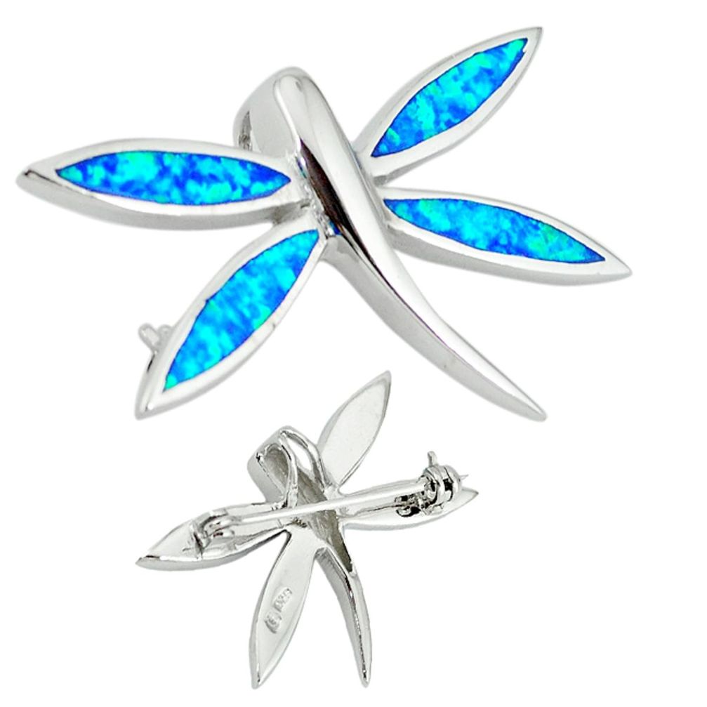 Blue australian opal (lab) 925 silver dragonfly pendant jewelry c15703