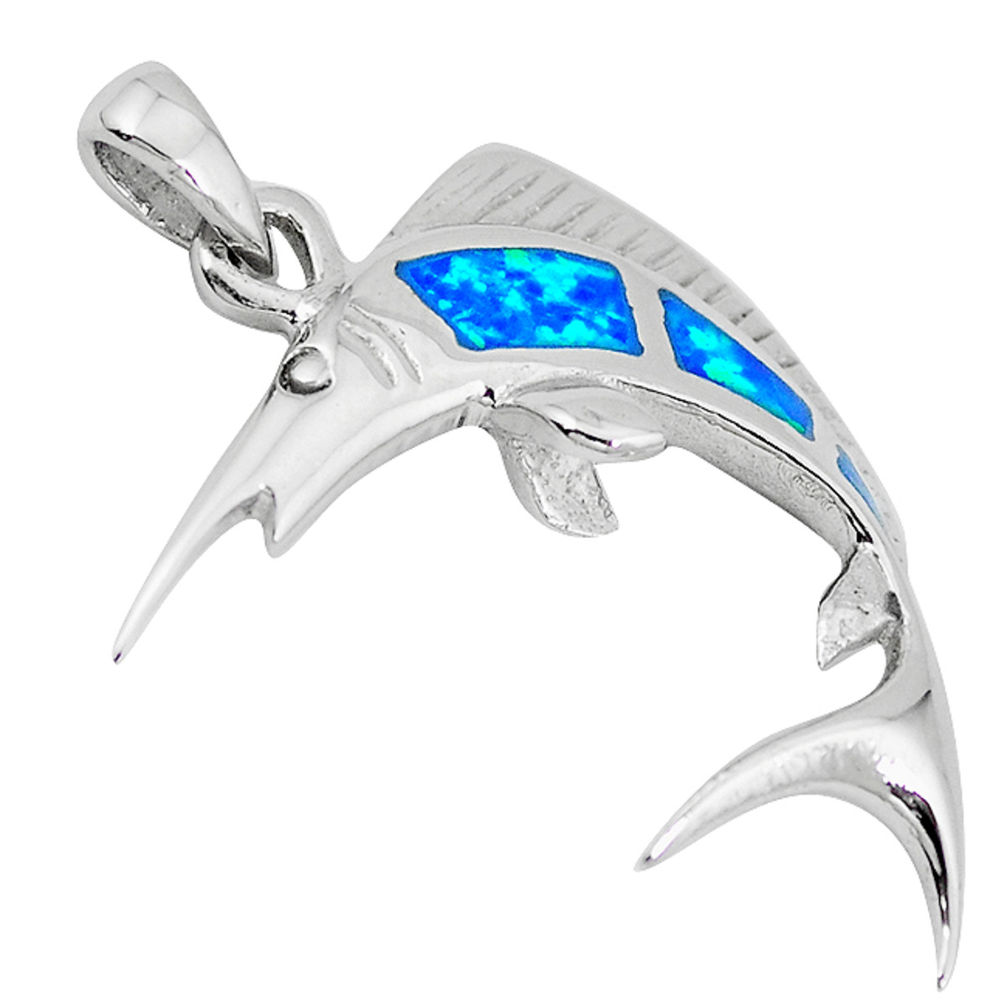 LAB Blue australian opal (lab) 925 sterling silver dolphin pendant c15718