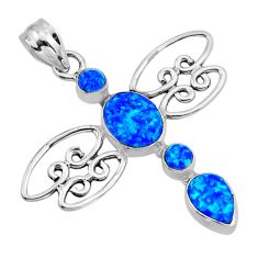 4.37cts blue australian opal (lab) 925 sterling silver dragonfly pendant y93711