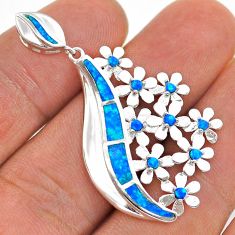 3.75cts blue australian opal (lab) 925 sterling silver flower pendant c29061