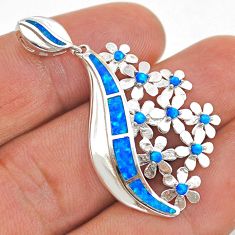 3.90cts blue australian opal (lab) 925 sterling silver flower pendant c29064