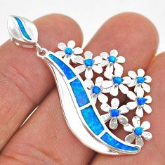 3.14cts blue australian opal (lab) 925 sterling silver flower pendant c29075