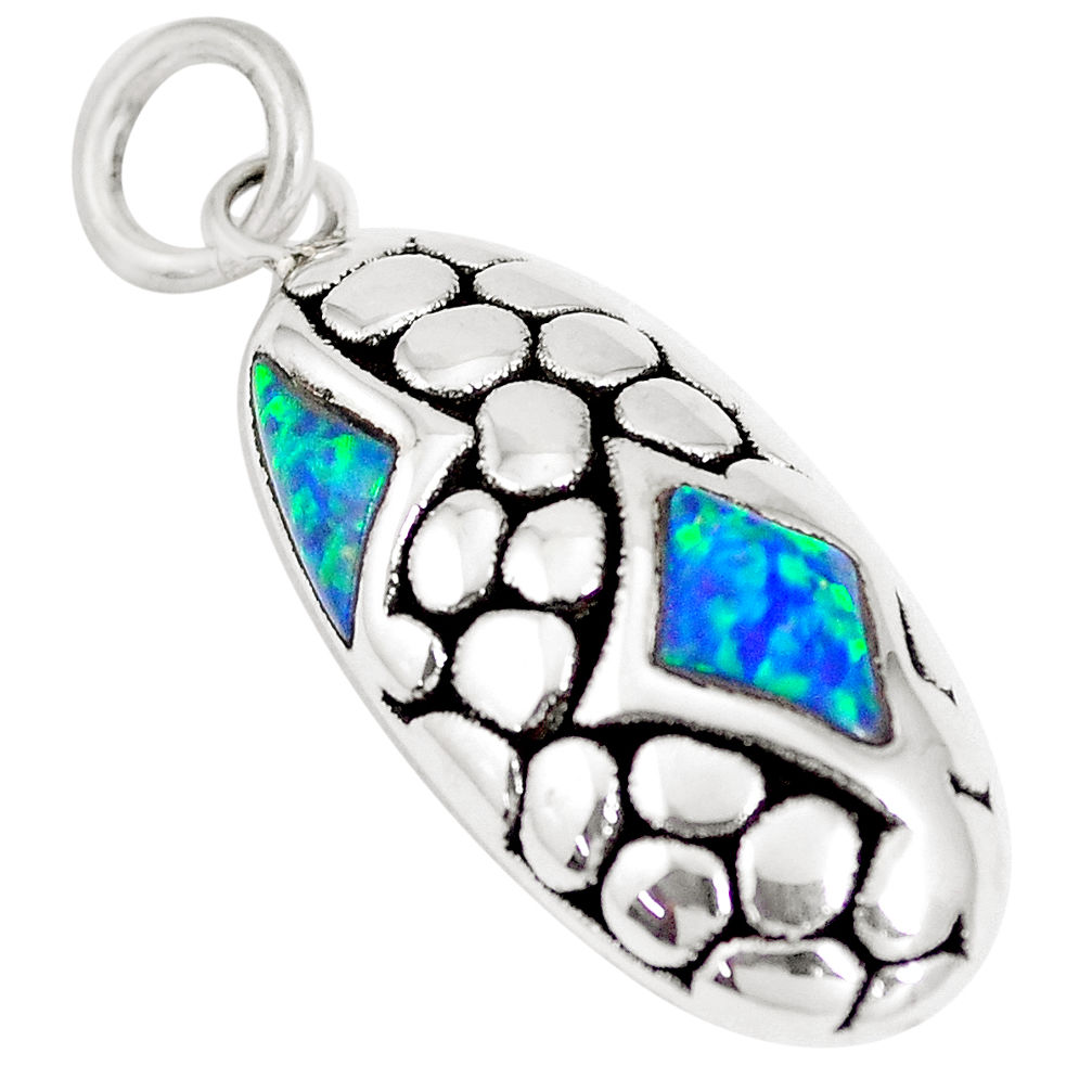 LAB 2.58cts blue australian opal (lab) 925 sterling silver pendant a92757 c24352