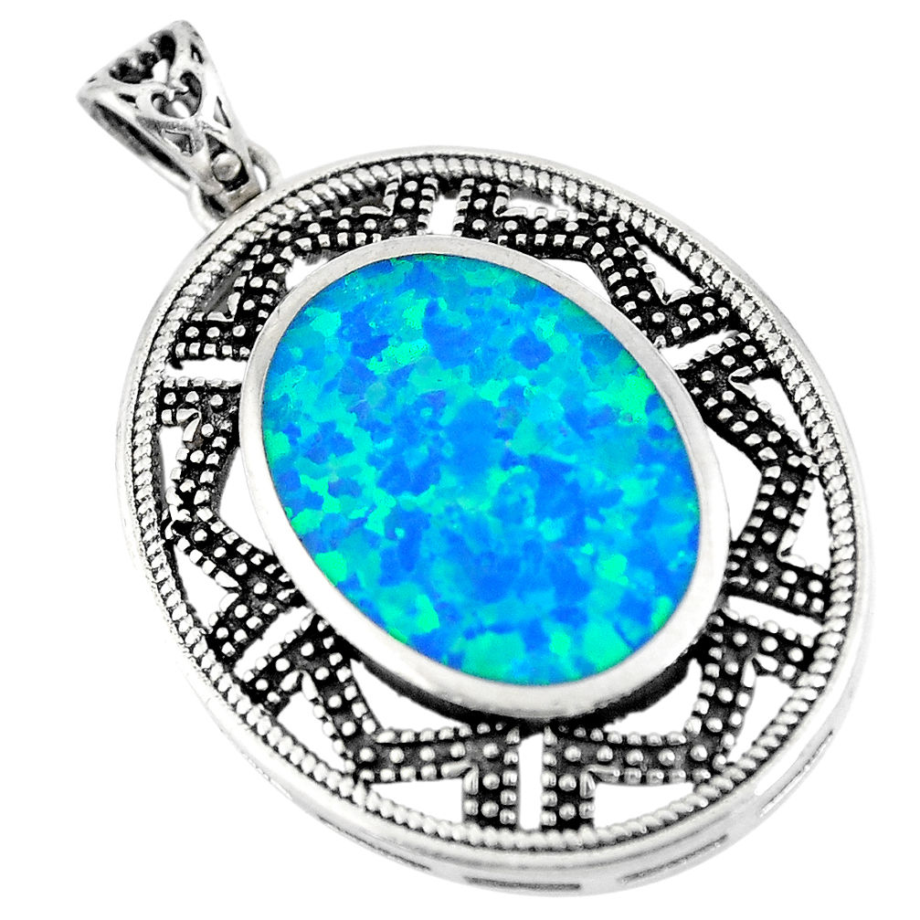 5.12cts blue australian opal (lab) 925 sterling silver pendant a92791 c24395