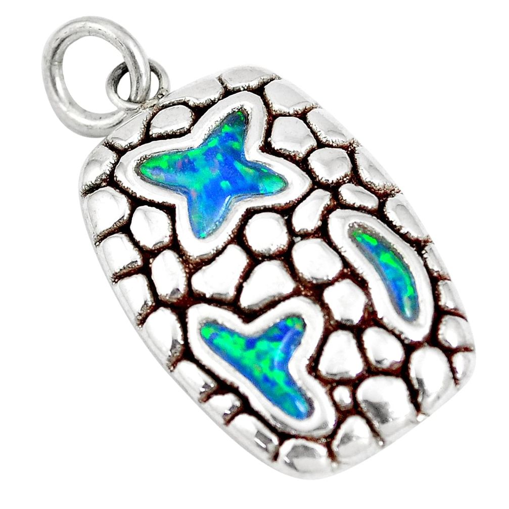 2.14cts blue australian opal (lab) 925 sterling silver pendant jewelry c24310