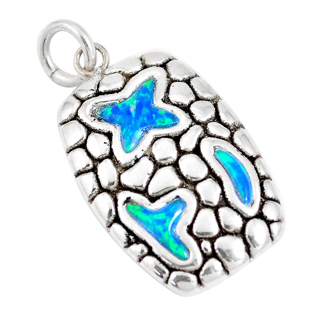 LAB 2.98cts blue australian opal (lab) 925 sterling silver pendant jewelry c24312