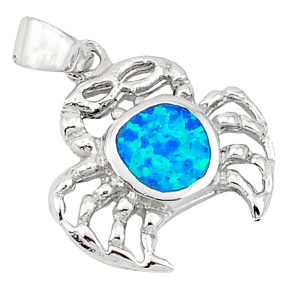 Blue australian opal (lab) enamel 925 silver crab pendant jewelry c15740