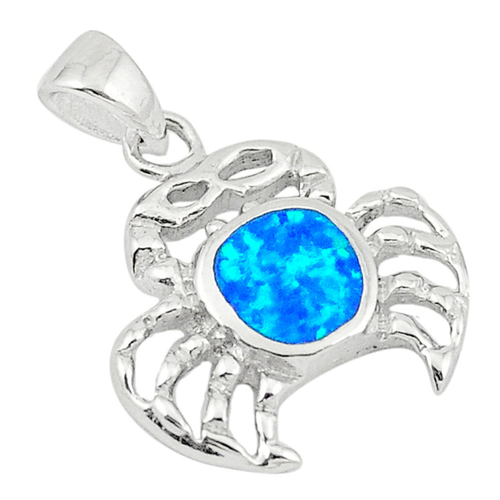 LAB Blue australian opal (lab) enamel 925 silver crab pendant jewelry c25847