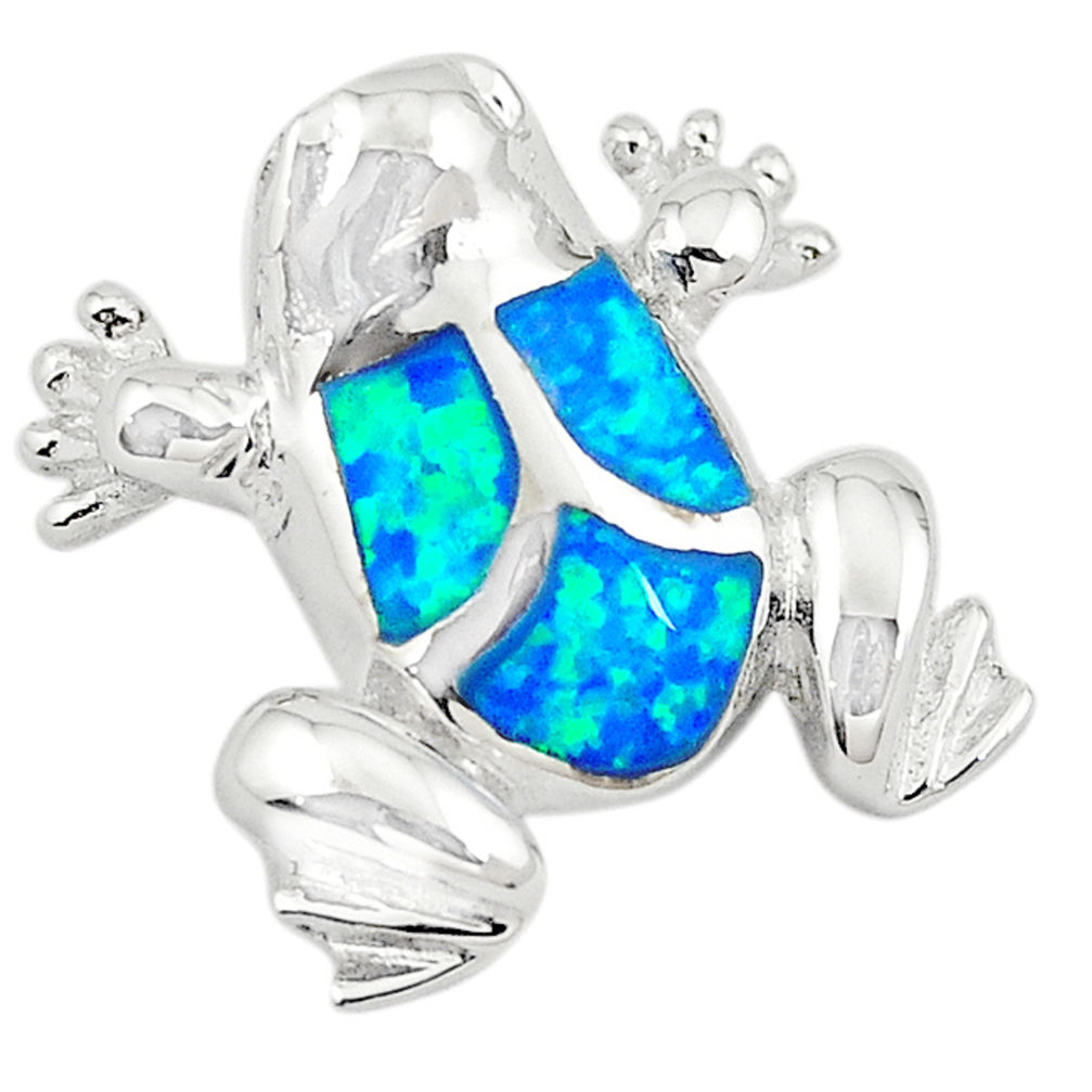 Blue australian opal (lab) enamel 925 silver frog pendant jewelry a74241 c24445