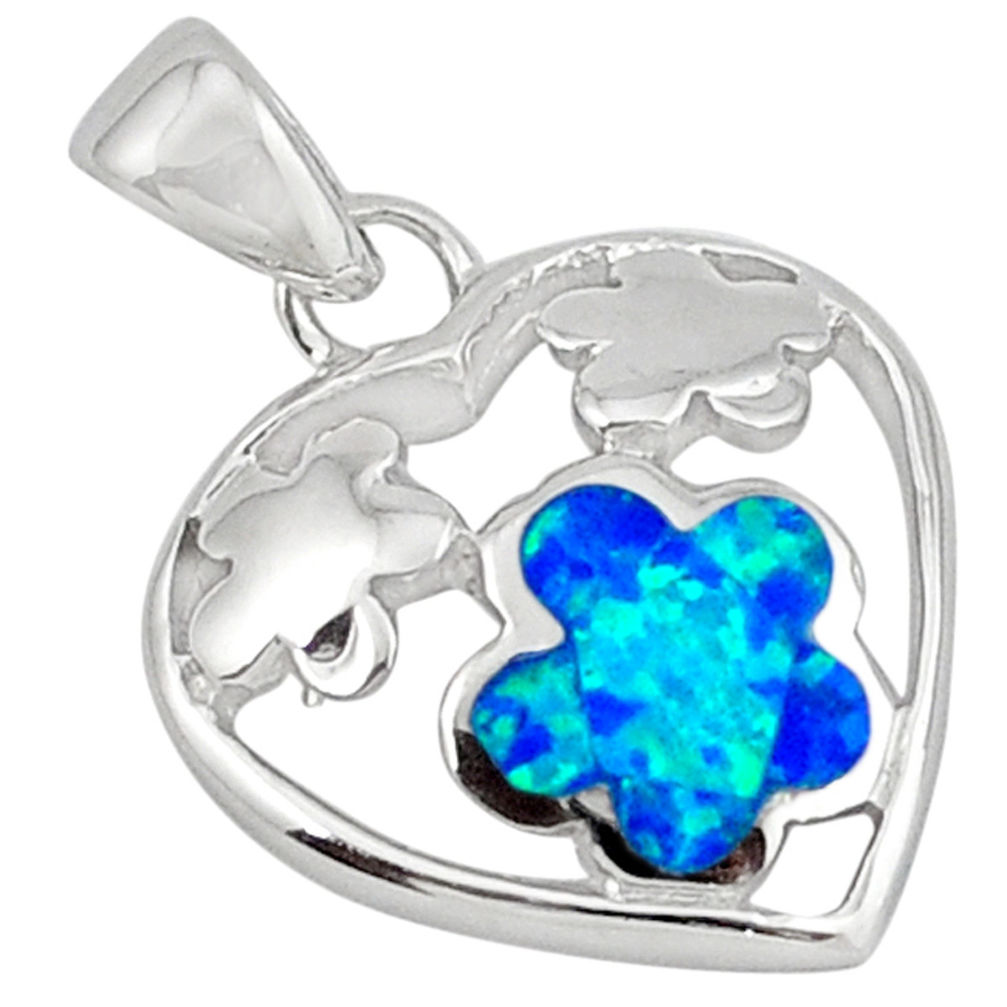 LAB Blue australian opal (lab) enamel 925 silver heart pendant jewelry c15735