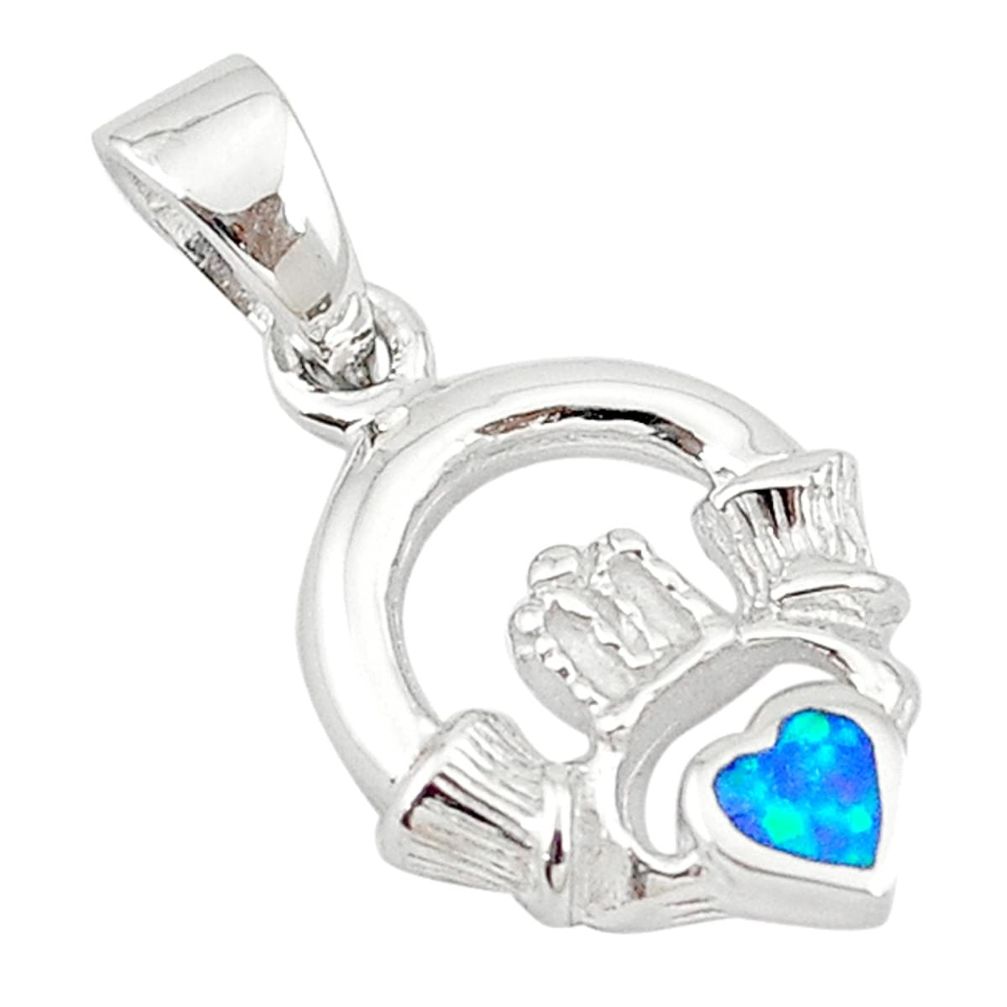 Blue australian opal (lab) enamel 925 silver heart pendant jewelry c25843