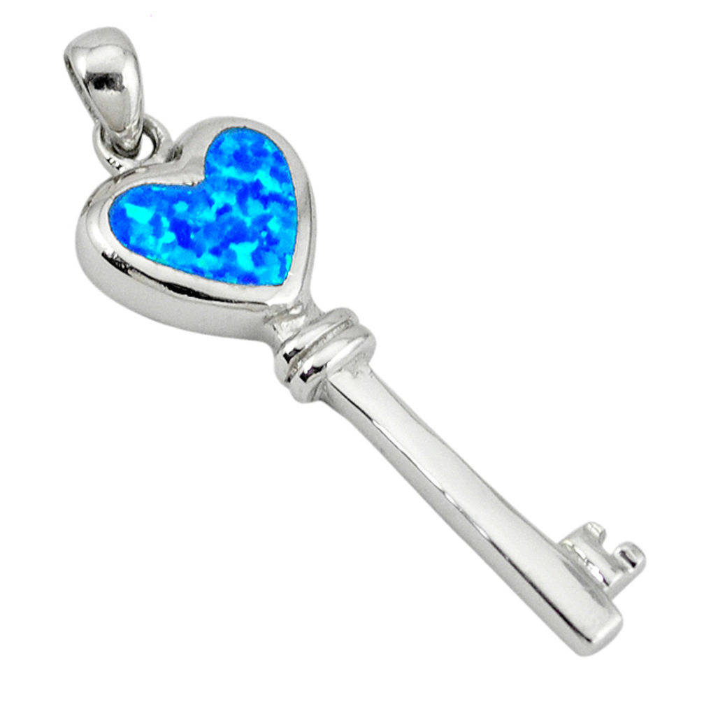 Blue australian opal (lab) enamel 925 silver jewelexi key pendant a36803 c15259